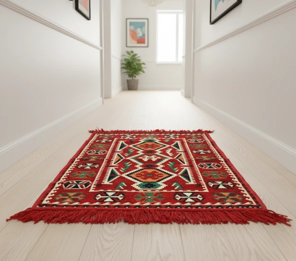 Etnik Motifli Otantik Dekoratif Kilim Desenli Halı (60cmx90cm) M4 - 5