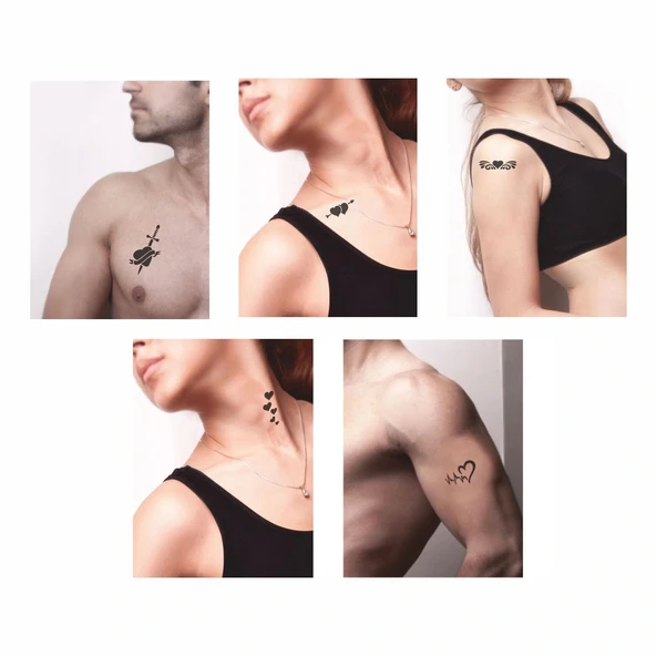 Kalp Kalbe 5'li Set Geçici Dövme Kına Şablonu - Resim 2