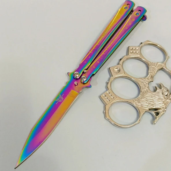 AlsepeteAvm Kare Desenli Gökkuşağı Punch Hediyeli Kelebek Çakı ürün görseli