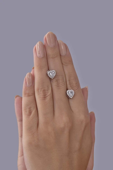 Gümüş Pazarım Beyaz Altın Kaplama Kalp Kadın Gümüş Küpe - 2