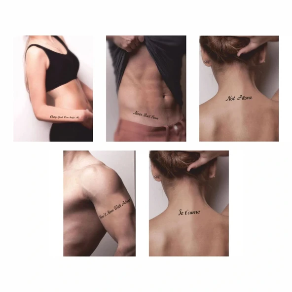 Güçlü Sloganlar 5'li Set Geçici Dövme Kına Şablonu - Resim 2