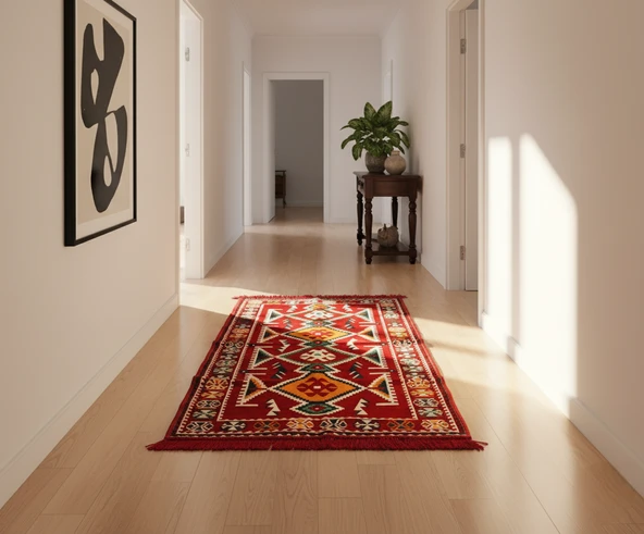 Etnik Motifli Otantik Dekoratif Kilim Desenli Halı (80cmx200cm) M4 - 2