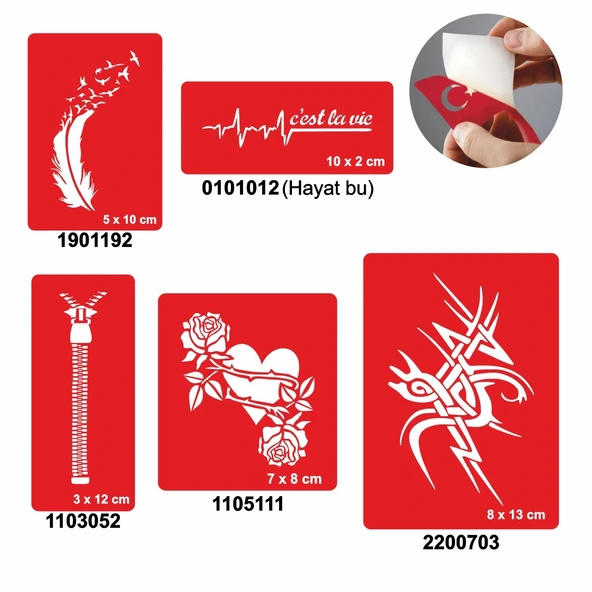 Yara Faça İzi Kapatma Dövme Şablonu Seti Kalp Fermuar ürün görseli 1