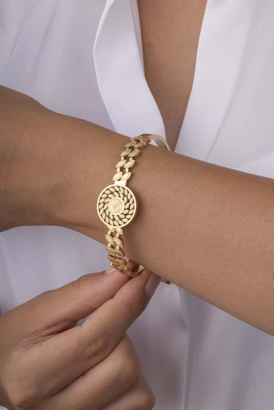 Gümüş Pazarım Reşat Altın Görünümlü Altın Kaplama Kadın Çelik Kelepçe Bileklik ürün görseli 1