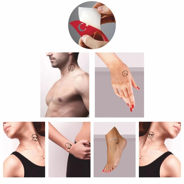 Sevimli Emojiler 5'li Set Geçici Dövme Kına Şablonu - Resim 2