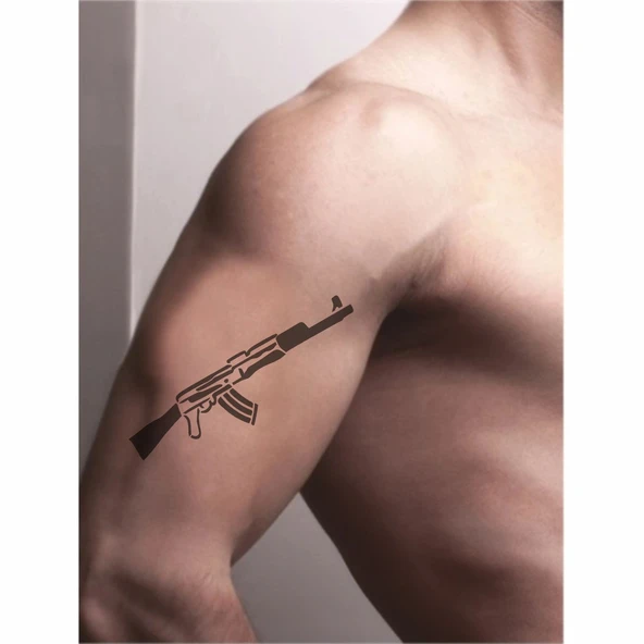 Ak-47 Kalaşnikof Keleş Tattoo Geçici Dövme Şablonları Kına Kalıpları - Resim 2