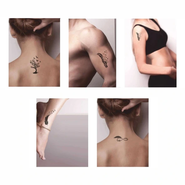 Kuş Tüyleri 5'li Set Geçici Dövme Kına Şablonu - Resim 2