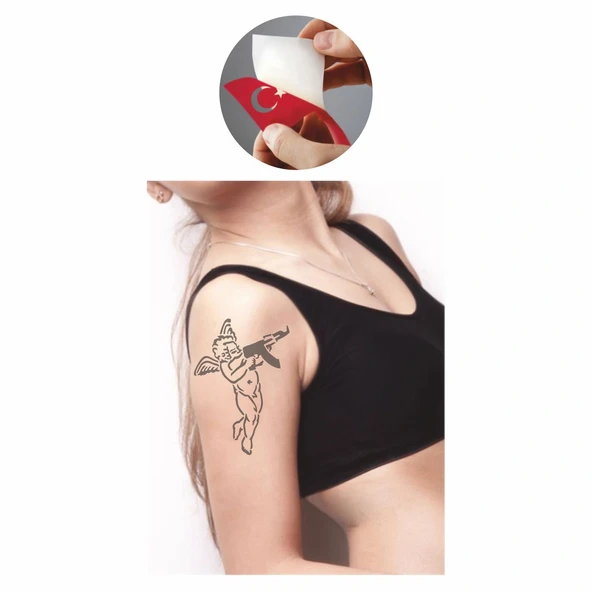 Eros Silah Melek  Tattoo Geçici Dövme Şablonları Kına Kalıpları - Resim 2