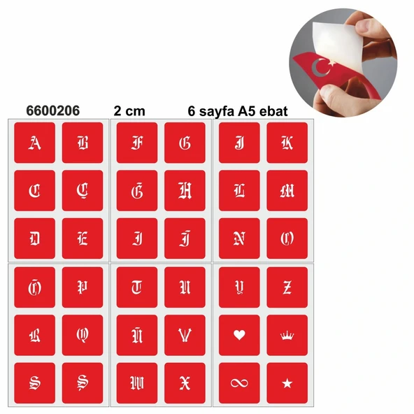 Büyük Boy Gotik Font Harf 5'li Set Geçici Dövme Kına Şablonu ürün görseli 1