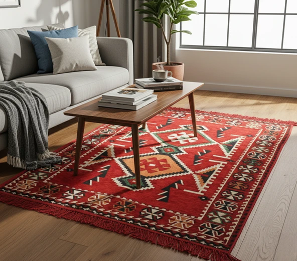 Etnik Motifli Otantik Dekoratif Kilim Desenli Halı (80cmx125cm) M4 - 2