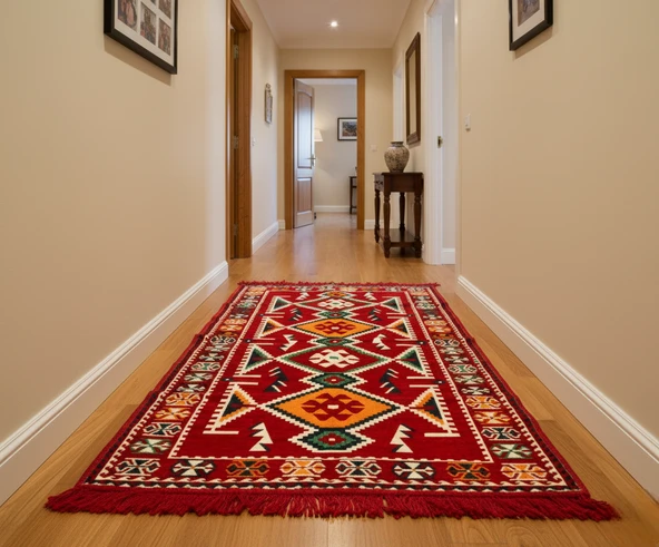 Etnik Motifli Otantik Dekoratif Kilim Desenli Halı (80cmx200cm) M4
