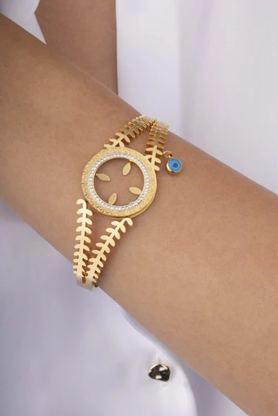 Gümüş Pazarım Yarım Altın Takmalık Altın Kaplama Çelik Kadın Kelepçe Bileklik ürün görseli 1