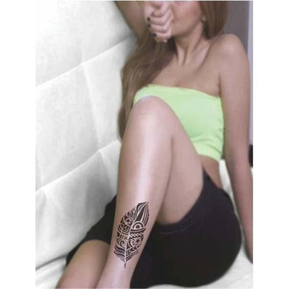 Desenli Kuş Tüyü 251 Tattoo Geçici Dövme Şablonları Kına Kalıpları - 2