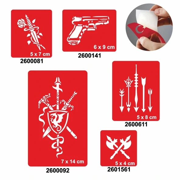 Savaş Aletleri 5'li Set Geçici Dövme Kına Şablonu ürün görseli 1