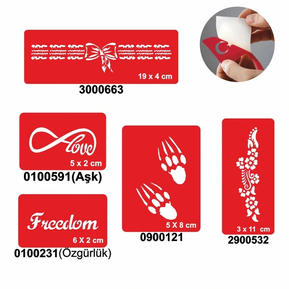Aşk Özgürlüktür 5'li Set Geçici Dövme Kına Şablonu ürün görseli 1