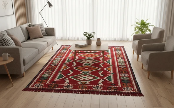 Etnik Motifli Otantik Dekoratif Kilim Desenli Halı (160cmx250cm) M4 - 2