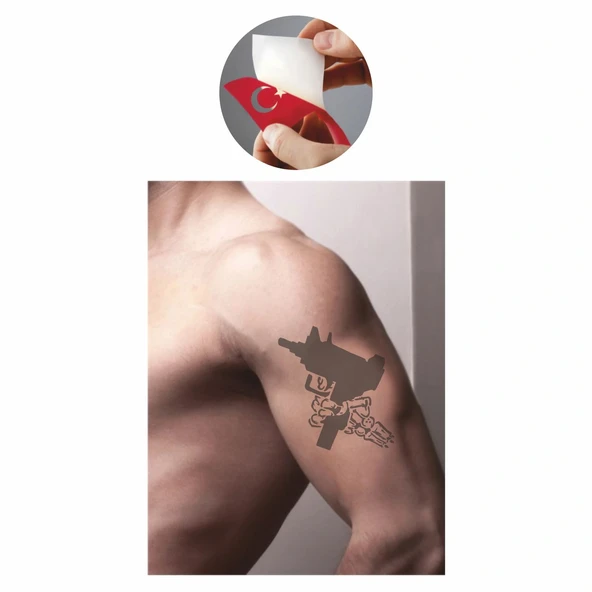 İskelet Silah Taramalı Tabanca  Tattoo Geçici Dövme Şablonları Kına Kalıpları - 2