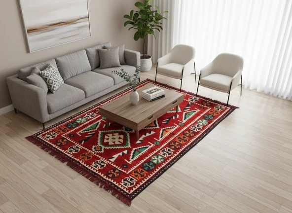 Etnik Motifli Otantik Dekoratif Kilim Desenli Halı (120cmx180cm) M4