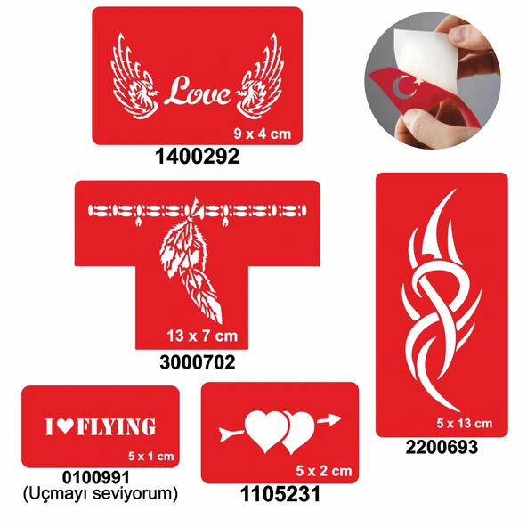 Aşk Kanatlandırır 5'li Set Geçici Dövme Kına Şablonu ürün görseli 1