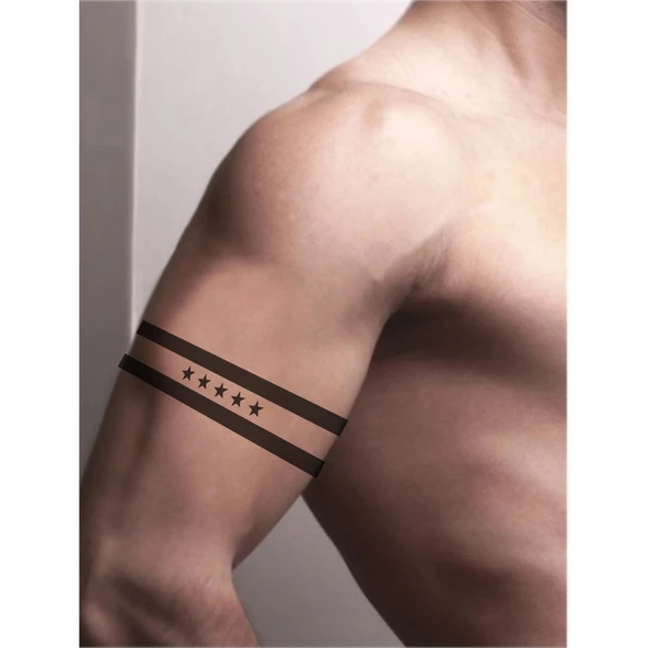 5 Yıldızlı İkili Bant Şerit  Tattoo Geçici Dövme Şablonları Kına Kalıpları - Resim 2