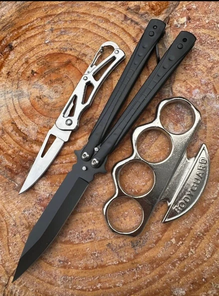 AlsepeteAvm Black Kare Desenli Mini Çakı Punch Hediyeli Kelebek Seti