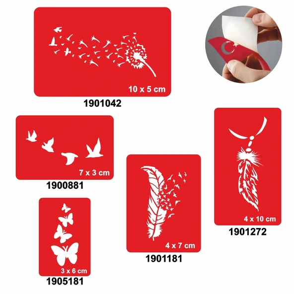Kuşlar Ve Tüyler 5'li Set Geçici Dövme Kına Şablonu ürün görseli 1