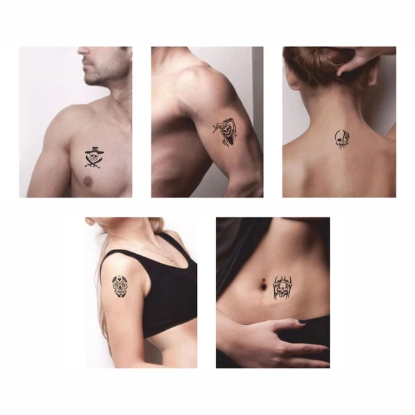 İskeletler 5'li Set Geçici Dövme Kına Şablonu - 2