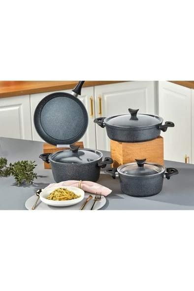 Taç Master Cook 7 Parça Granit Tencere Seti Gri - 5