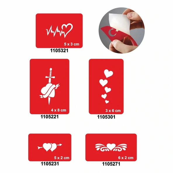 Kalp Kalbe 5'li Set Geçici Dövme Kına Şablonu ürün görseli 1