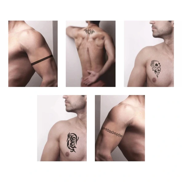 Güçlü Erkek Modelleri 5'li Set Geçici Dövme Kına Şablonu - Resim 2