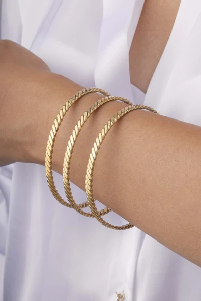 Gümüş Pazarım Altın Kaplama Çelik Üçlü Burma Kadın Bilezik ürün görseli 1