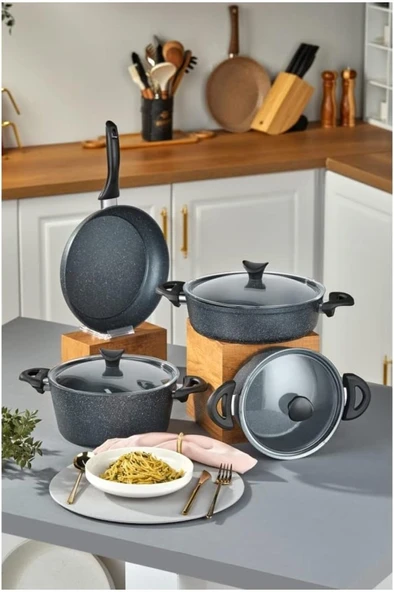 Taç Master Cook 7 Parça Granit Tencere Seti Gri
