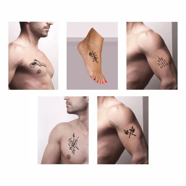 Savaş Aletleri 5'li Set Geçici Dövme Kına Şablonu - Resim 2