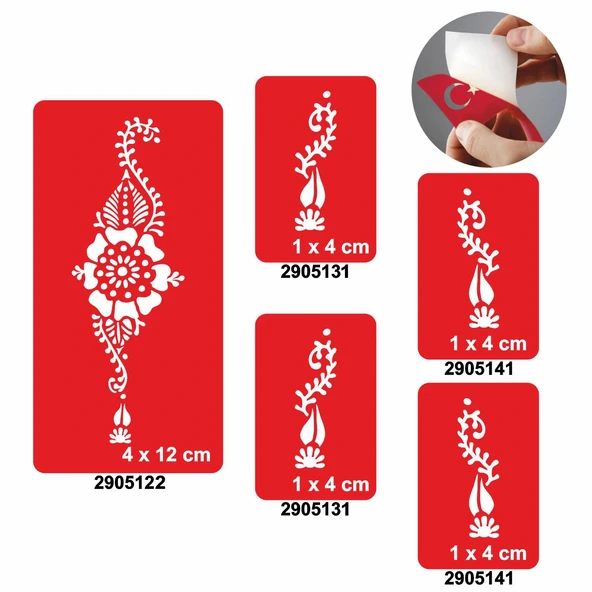 Menekşe Ve Yapraklar 5'li Set Geçici Dövme Kına Şablonu ürün görseli 1