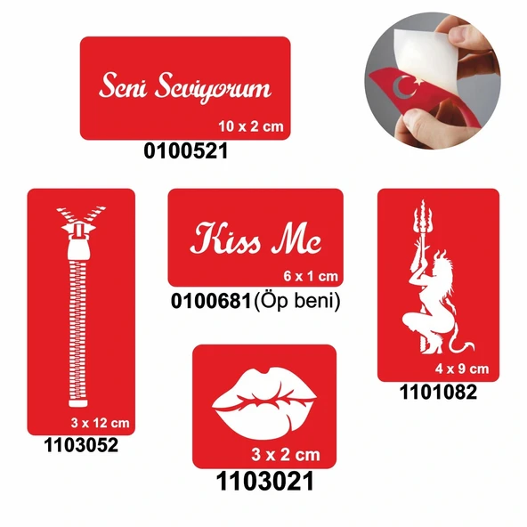 Seni Seviyorum 5'li Set Geçici Dövme Kına Şablonu ürün görseli 1