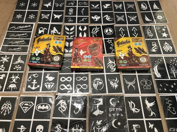 50 Sayfa Kına Deseni ve 12 Tüp Golecha Kına Seti - Resim 2