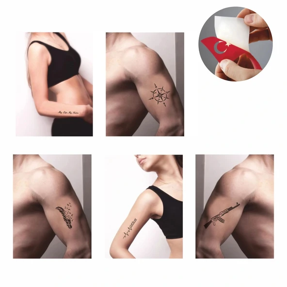 Slogan Rota Desenleri Hint Kınası ile Geçici Dövme Yapma Seti - Resim 2