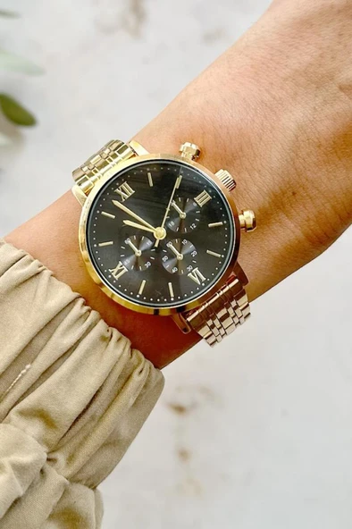 Massa Siyah Kadran Gold Kordon Kadın Kol Saati