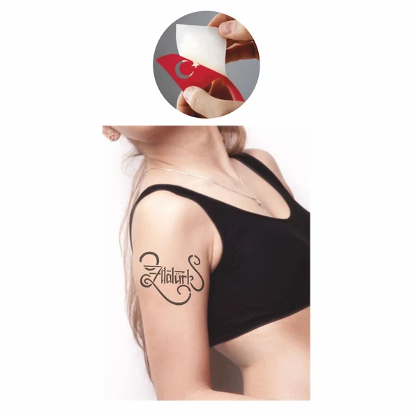 Atatürk Hat Yazısı Geçici Dövme Kına Şablonu Tattoo Geçici Dövme Şablonları Kına Kalıpları - Resim 2