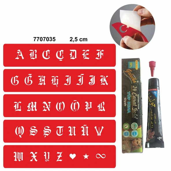 Alfabe Gotik Harfler Hint Kınası ile Geçici Dövme Yapma Seti ürün görseli 1