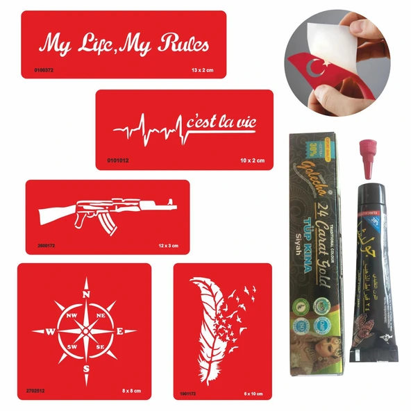 Slogan Rota Desenleri Hint Kınası ile Geçici Dövme Yapma Seti ürün görseli 1