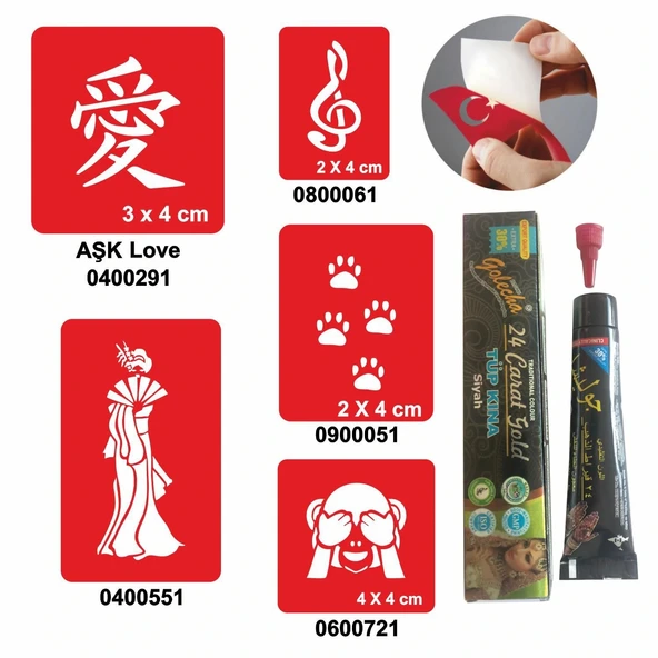 Uzakdoğu Desenleri Hint Kınası ile Geçici Dövme Yapma Seti