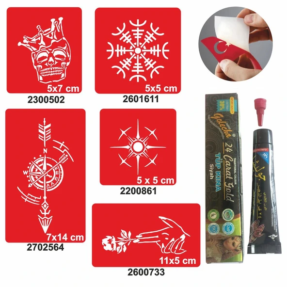 Pusula Gül Desenleri Hint Kınası ile Geçici Dövme Yapma Seti ürün görseli 1