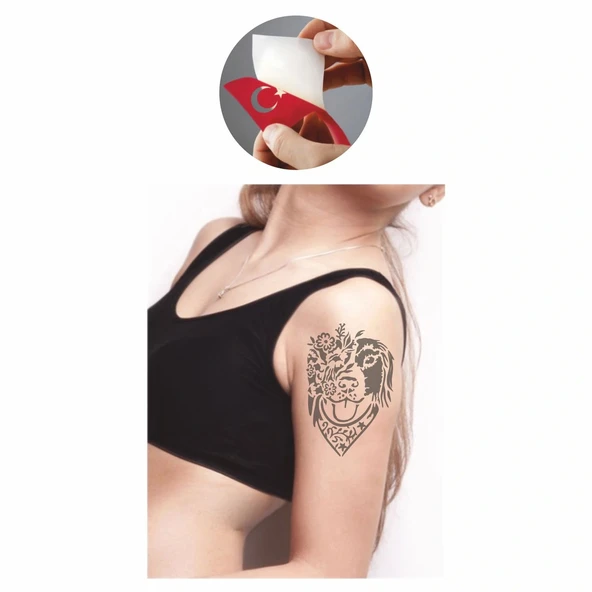 Çiçekli Köpek Tattoo Geçici Dövme Şablonları Kına Kalıpları - Resim 2