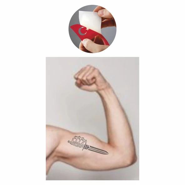 Muşta Kama Hançer  Tattoo Geçici Dövme Şablonları Kına Kalıpları - Resim 2