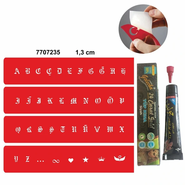 Alfabe Gotik Şerit Harfler Hint Kınası ile Geçici Dövme Yapma Seti ürün görseli 1