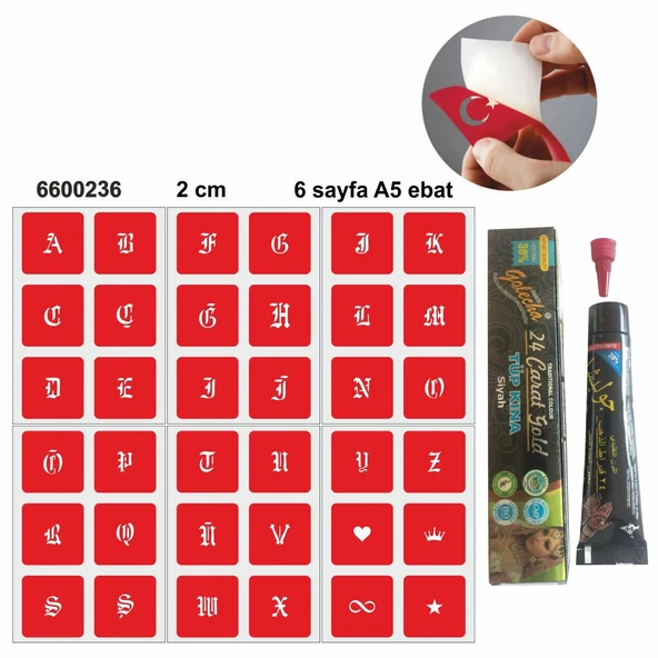 Kare Gotik Harfler Hint Kınası ile Geçici Dövme Yapma Seti ürün görseli 1