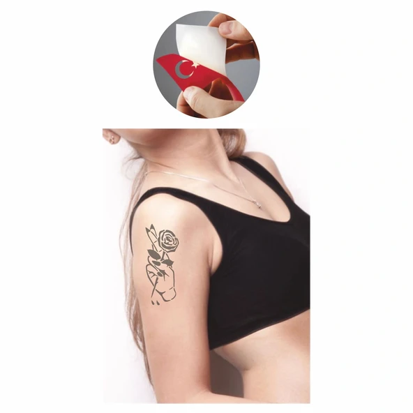 El Parmak Gül  Tattoo Geçici Dövme Şablonları Kına Kalıpları - Resim 2