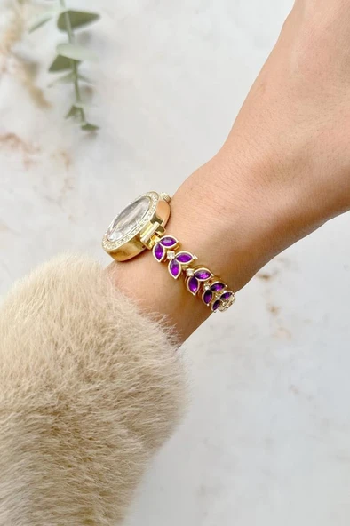 Dienna Gold Kordon Mor Taşlı Kadın Kol Saati - 2