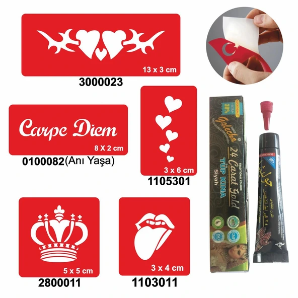 Kralın Kalbi desenleri Hint Kınası ile Geçici Dövme Yapma Seti ürün görseli 1